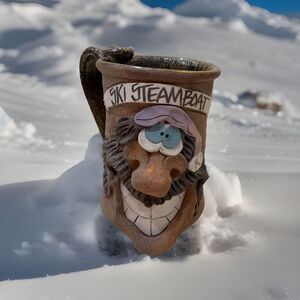 Vintage Handmade Funny Ugly Face Ski Steamboat Steamboat Springs Stoneware Cup